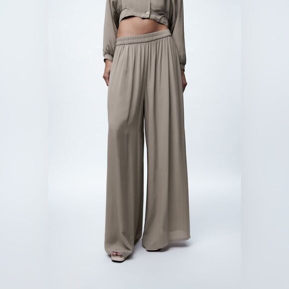 ZARA PALAZZO WIDE FLOWY PANTS - Picture 5 of 7